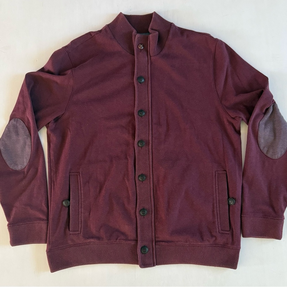 Ted Baker London Maroon Bomber Jacket with Elbow Patches Size XL
